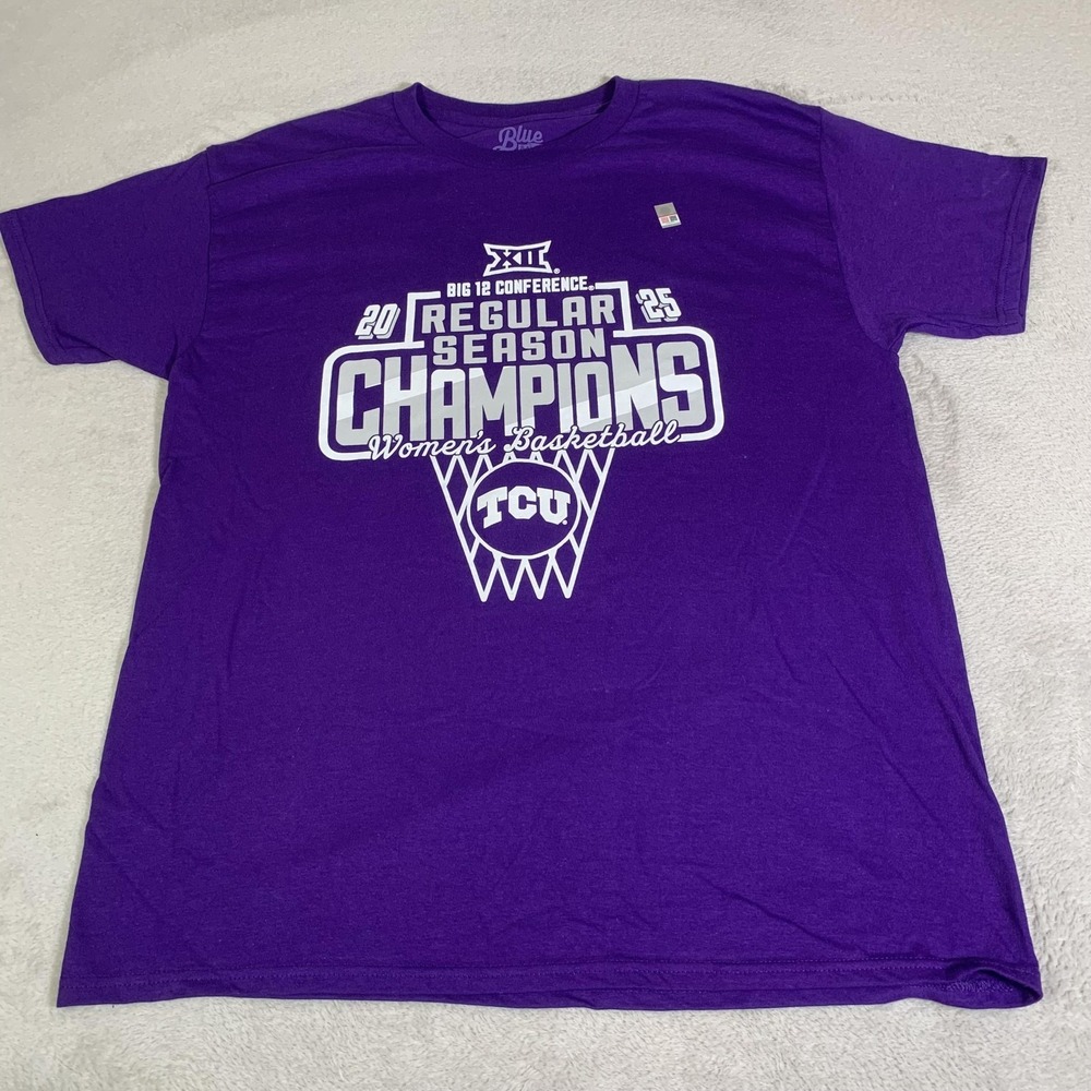 TCU Horned Frogs Shirt Mens Large Purple Basketball Blue 84 Big 12 Champs NEW